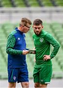 3 September 2021; Manager Stephen Kenny, left and Ryan Manning during a Republic of Ireland training session at the Aviva Stadium in Dublin. Photo by Stephen McCarthy/Sportsfile