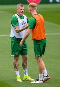 3 September 2021; James McClean, left, and Liam Scales during a Republic of Ireland training session at the Aviva Stadium in Dublin. Photo by Stephen McCarthy/Sportsfile
