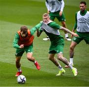 3 September 2021; Jayson Molumby in action against James McClean, right, during a Republic of Ireland training session at the Aviva Stadium in Dublin. Photo by Stephen McCarthy/Sportsfile