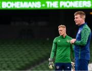 3 September 2021; Goalkeeper James Talbot and manager Stephen Kenny during a Republic of Ireland training session at the Aviva Stadium in Dublin. Photo by Stephen McCarthy/Sportsfile