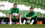 3 September 2021; Seamus Coleman, left, and Matt Doherty during a Republic of Ireland training session at the Aviva Stadium in Dublin. Photo by Stephen McCarthy/Sportsfile