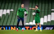 3 September 2021; Robbie Brady, right, and goalkeeper Caoimhin Kelleher during a Republic of Ireland training session at the Aviva Stadium in Dublin. Photo by Stephen McCarthy/Sportsfile