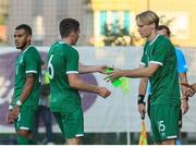 3 September 2021; Conor Coventry of Republic of Ireland gives his captain armband to tam-mate Ryan Johansson as he is substituted during the UEFA European U21 Championship Qualifier match between Bosnia & Herzegovina and Republic of Ireland at FF BH Football Training Centre in Zenica, Bosnia. Photo by Fedja Krvavac/Sportsfile