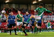 3 September 2021; Barry Coffey of Cork City shoots to score his side's first goal during the SSE Airtricity League First Division match between Cork City and Athlone Town at Turners Cross in Cork. Photo by Michael P Ryan/Sportsfile