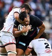 3 September 2021; Billy Vunipola of Saracens is tackled by Sam Carter and John Andrew of Ulster during the Pre-Season Friendly match between Ulster and Saracens at Kingspan Stadium in Belfast. Photo by Brendan Moran/Sportsfile
