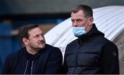 3 September 2021; Waterford manager Marc Bircham, left, with Dundalk sporting director Jim Magilton  before the SSE Airtricity League Premier Division match between Waterford and Dundalk at the RSC in Waterford. Photo by Piaras Ó Mídheach/Sportsfile