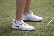 3 September 2021; A detailed close up of the shoes worn by Leona Maguire of Ireland during a practice round ahead of the 2021 Solheim Cup at the Inverness Club in Toledo, Ohio, USA. Photo by Brian Spurlock/Sportsfile