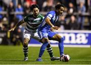 3 September 2021; Will Seymore of Finn Harps in action against Richie Towell of Shamrock Rovers during the SSE Airtricity League Premier Division match between Finn Harps and Shamrock Rovers at Finn Park in Ballybofey, Donegal. Photo by Ben McShane/Sportsfile