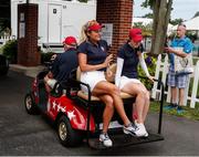 3 September 2021; Lexi Thompson of USA rides on the back of a golf cart during a practice round ahead of the 2021 Solheim Cup at the Inverness Club in Toledo, Ohio, USA. Photo by Brian Spurlock/Sportsfile
