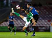 3 September 2021; Jack Walsh of Cork City in action against Scott Delaney of Athlone Town during the SSE Airtricity League First Division match between Cork City and Athlone Town at Turners Cross in Cork. Photo by Michael P Ryan/Sportsfile