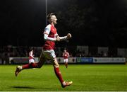 3 September 2021; Chris Forrester of St Patrick's Athletic celebrates after scoring his side's second goal during the SSE Airtricity League Premier Division match between St Patrick's Athletic and Longford Town at Richmond Park in Dublin. Photo by Eóin Noonan/Sportsfile