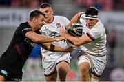 3 September 2021; David McCann of Ulster is tackled by Alex Lewington of Saracens during the Pre-Season Friendly match between Ulster and Saracens at Kingspan Stadium in Belfast. Photo by Brendan Moran/Sportsfile