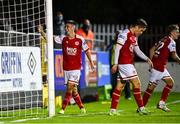 3 September 2021; Darragh Burns of St Patrick's Athletic celebrates after scoring his side's third goal during the SSE Airtricity League Premier Division match between St Patrick's Athletic and Longford Town at Richmond Park in Dublin. Photo by Eóin Noonan/Sportsfile