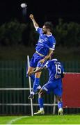 3 September 2021; Anthony Wordsworth of Waterford celebrates with team-mate Jeremie Milambo, 15, after scoring his side's first goal during the SSE Airtricity League Premier Division match between Waterford and Dundalk at the RSC in Waterford. Photo by Piaras Ó Mídheach/Sportsfile