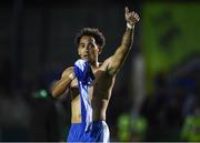 3 September 2021; Will Seymore of Finn Harps gestures to the supporters after his side's victory in the SSE Airtricity League Premier Division match between Finn Harps and Shamrock Rovers at Finn Park in Ballybofey, Donegal. Photo by Ben McShane/Sportsfile