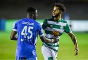 3 September 2021; Barry Cotter of Shamrock Rovers congratulates Babatunde Owolabi of Finn Harps after the SSE Airtricity League Premier Division match between Finn Harps and Shamrock Rovers at Finn Park in Ballybofey, Donegal. Photo by Ben McShane/Sportsfile