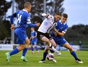 3 September 2021; Sean Murray of Dundalk in action against Cameron Evans, right, and Niall O'Keeffe of Waterford during the SSE Airtricity League Premier Division match between Waterford and Dundalk at the RSC in Waterford. Photo by Piaras Ó Mídheach/Sportsfile