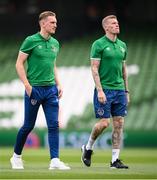 4 September 2021; Ronan Curtis, left, and James McClean of Republic of Ireland before the FIFA World Cup 2022 qualifying group A match between Republic of Ireland and Azerbaijan at the Aviva Stadium in Dublin. Photo by Stephen McCarthy/Sportsfile