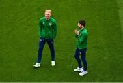 4 September 2021; Liam Scales, left, and Robbie Brady of Republic of Ireland before the FIFA World Cup 2022 qualifying group A match between Republic of Ireland and Azerbaijan at the Aviva Stadium in Dublin. Photo by Eóin Noonan/Sportsfile
