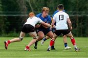 4 September 2021; Adam Deay of Leinster is tackled by Mark Lee of Ulster during the IRFU U18 Men's Clubs Interprovincial Championship Round 3 match between Ulster and Leinster at Newforge in Belfast. Photo by John Dickson/Sportsfile
