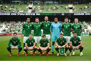 4 September 2021; The Republic of Ireland team, back row, from left, Adam Idah, Matt Doherty, Shane Duffy, goalkeeper Gavin Bazunu, John Egan and James McClean. Front row, from left, Aaron Connolly, Josh Cullen, Jayson Molumby, Seamus Coleman and Troy Parrott before the FIFA World Cup 2022 qualifying group A match between Republic of Ireland and Azerbaijan at the Aviva Stadium in Dublin. Photo by Stephen McCarthy/Sportsfile