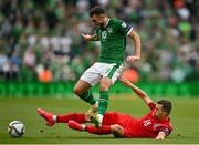 4 September 2021; Troy Parrott of Republic of Ireland in action against Anton Krivotsyuk of Azerbaijan during the FIFA World Cup 2022 qualifying group A match between Republic of Ireland and Azerbaijan at the Aviva Stadium in Dublin. Photo by Seb Daly/Sportsfile