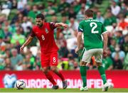 4 September 2021; Emin Makhmudov of Azerbaijan in action against Seamus Coleman of Republic of Ireland during the FIFA World Cup 2022 qualifying group A match between Republic of Ireland and Azerbaijan at the Aviva Stadium in Dublin. Photo by Michael P Ryan/Sportsfile