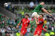 4 September 2021; Shane Duffy of Republic of Ireland scores his side's first goal during the FIFA World Cup 2022 qualifying group A match between Republic of Ireland and Azerbaijan at the Aviva Stadium in Dublin. Photo by Seb Daly/Sportsfile
