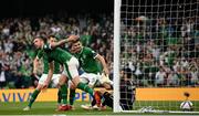 4 September 2021; Shane Duffy of Republic of Ireland after scoring his side's first goal during the FIFA World Cup 2022 qualifying group A match between Republic of Ireland and Azerbaijan at the Aviva Stadium in Dublin. Photo by Stephen McCarthy/Sportsfile