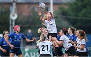 4 September 2021; Taryn Schutzler of Ulster wins possession in the lineout during the IRFU Women's Interprovincial Championship Round 2 match between Leinster and Ulster at Energia Park in Dublin. Photo by Piaras Ó Mídheach/Sportsfile