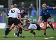 4 September 2021; Jennie Finlay of Leinster in action against Jill Stephens and Ilse van Staden, 16, of Ulster during the IRFU Women's Interprovincial Championship Round 2 match between Leinster and Ulster at Energia Park in Dublin. Photo by Piaras Ó Mídheach/Sportsfile