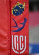 4 September 2021; A general view of United Rugby Championship branding on a flag at Thomond Park in Limerick. Photo by Brendan Moran/Sportsfile
