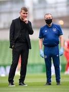 4 September 2021; Republic of Ireland manager Stephen Kenny and Republic of Ireland team doctor Alan Byrne, right, before the FIFA World Cup 2022 qualifying group A match between Republic of Ireland and Azerbaijan at the Aviva Stadium in Dublin. Photo by Stephen McCarthy/Sportsfile