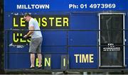 5 September 2021; The scoreboard is prepared before the IRFU U18 Women's Interprovincial Championship Round 2 match between Leinster and Ulster at Templeville Road in Dublin. Photo by Ramsey Cardy/Sportsfile