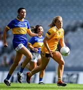 5 September 2021; Cathy Carey of Antrim gets away from Sarah Delahunt of Wicklow during the TG4 All-Ireland Ladies Junior Football Championship Final match between Antrim and Wicklow at Croke Park in Dublin. Photo by Piaras Ó Mídheach/Sportsfile