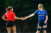 5 September 2021; Team captains Sarah Shreshta of Ulster and Aoife Wafer of Leinster before the IRFU U18 Women's Interprovincial Championship Round 2 match between Leinster and Ulster at Templeville Road in Dublin. Photo by Ramsey Cardy/Sportsfile