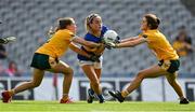 5 September 2021; Clodagh Fox of Wicklow in action against Duana Coleman and Niamh McIntosh of Antrim during the TG4 All-Ireland Ladies Junior Football Championship Final match between Antrim and Wicklow at Croke Park in Dublin. Photo by Brendan Moran/Sportsfile
