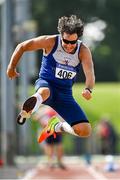 5 September 2021; John Wallace of Ratoath AC competing in the M55 long jump during the Irish Life Health National Masters Track and Field Championships at Morton Stadium in Santry, Dublin. Photo by Seb Daly/Sportsfile