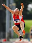 5 September 2021; John O’Connor of Enniscorthy AC competing in the M55 long jump during the Irish Life Health National Masters Track and Field Championships at Morton Stadium in Santry, Dublin. Photo by Seb Daly/Sportsfile