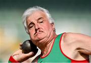 5 September 2021; Martin Peyton of Mayo AC competing in the M70 shot put during the Irish Life Health National Masters Track and Field Championships at Morton Stadium in Santry, Dublin. Photo by Seb Daly/Sportsfile