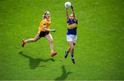 5 September 2021; Clodagh Fox of Wicklow in action against Duana Coleman of Antrim during the TG4 All-Ireland Ladies Junior Football Championship Final match between Antrim and Wicklow at Croke Park in Dublin. Photo by Stephen McCarthy/Sportsfile