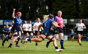 5 September 2021; Erin King of Leinster on her way to scoring her side's first try during the IRFU U18 Women's Interprovincial Championship Round 2 match between Leinster and Ulster at Templeville Road in Dublin. Photo by Ramsey Cardy/Sportsfile