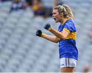 5 September 2021; Meadhbh Deeney of Wicklow celebrates scoring her side's second goal during the TG4 All-Ireland Ladies Junior Football Championship Final match between Antrim and Wicklow at Croke Park in Dublin. Photo by Piaras Ó Mídheach/Sportsfile