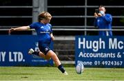5 September 2021; Dannah O'Brien of Leinster kicks a conversion during the IRFU U18 Women's Interprovincial Championship Round 2 match between Leinster and Ulster at Templeville Road in Dublin. Photo by Ramsey Cardy/Sportsfile