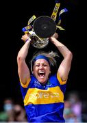 5 September 2021; Wicklow captain Sarah Jane Winders lifts the West County Hotel Cup after the TG4 All-Ireland Ladies Junior Football Championship Final match between Antrim and Wicklow at Croke Park in Dublin. Photo by Piaras Ó Mídheach/Sportsfile