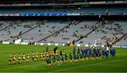 5 September 2021; The Artane School of Music Band lead Wexford and Westmeath players in the pre-match parade before the TG4 All-Ireland Ladies Intermediate Football Championship Final match between Westmeath and Wexford at Croke Park in Dublin. Photo by Eóin Noonan/Sportsfile