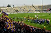 5 September 2021; The Artane School of Music Band lead Wexford and Westmeath players in the pre-match parade before the TG4 All-Ireland Ladies Intermediate Football Championship Final match between Westmeath and Wexford at Croke Park in Dublin. Photo by Eóin Noonan/Sportsfile