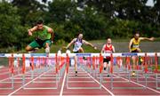 5 September 2021; Ger Cremin of An Ríocht AC on his way to winning the M40 110 metres hurdles during the Irish Life Health National Masters Track and Field Championships at Morton Stadium in Santry, Dublin. Photo by Seb Daly/Sportsfile