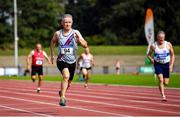 5 September 2021; Shane Sheridan of Dundrum South Dublin AC competing in the M60 200 metres during the Irish Life Health National Masters Track and Field Championships at Morton Stadium in Santry, Dublin. Photo by Seb Daly/Sportsfile