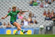 5 September 2021; Leona Archibold of Westmeath scores her side's first goal from a penalty during the TG4 All-Ireland Ladies Intermediate Football Championship Final match between Westmeath and Wexford at Croke Park in Dublin. Photo by Eóin Noonan/Sportsfile